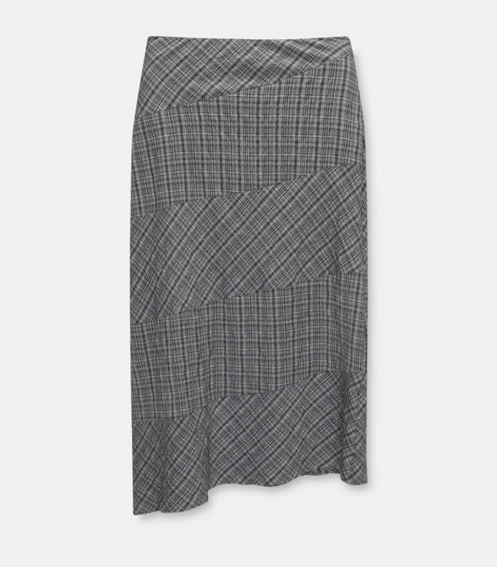 Asymmetric check midi skirt